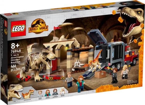 LEGO 08+ Jurassic T. rex Atrociraptor dinosaurus ontsnapping (76948) — 466 stukjes, huren vanaf €6,50/week